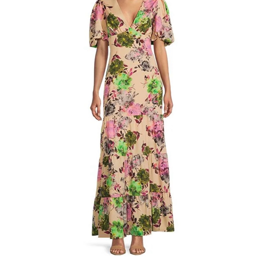 Floral Maxi Dress in Pink and Green